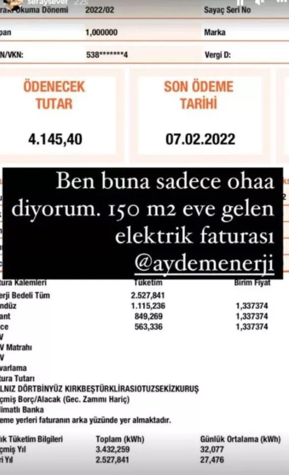 Seray Sever elektrik faturasını paylaştı: Ben buna oha diyorum