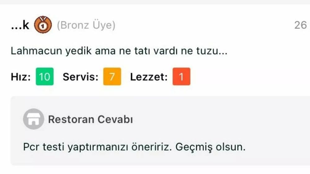 'Lahmacunun tadı yok' diyen müşteriye 'PCR' yanıtı