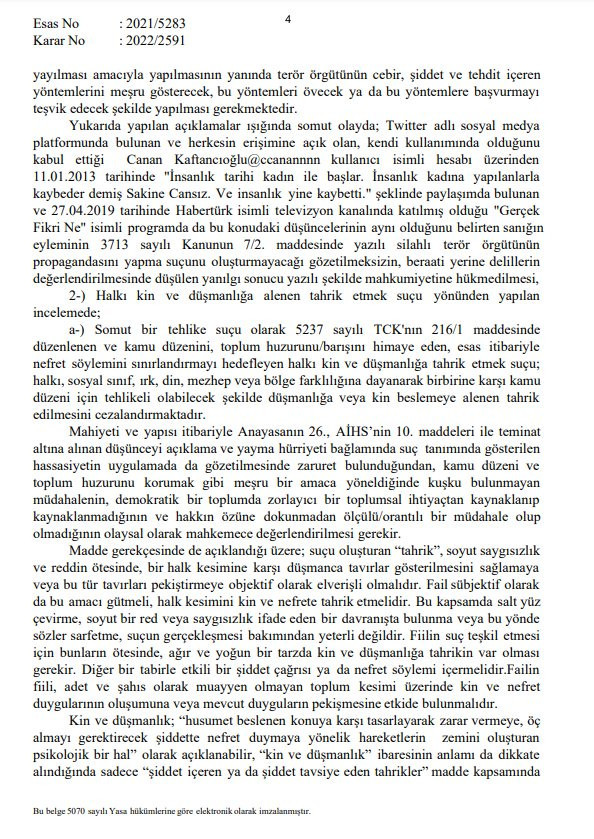 Yargıtay'ın Kaftancıoğlu kararının tam metni