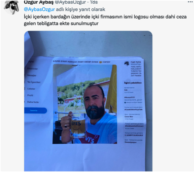 Tekel Bayileri Platformu Başkanı'na 'içkili fotoğraf' cezası