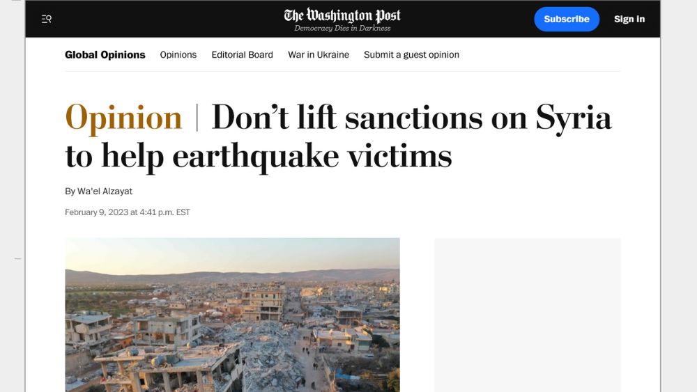 Washington Post: Suriyeli depremzedelere yardım etmek için yaptırımları kaldırmayın