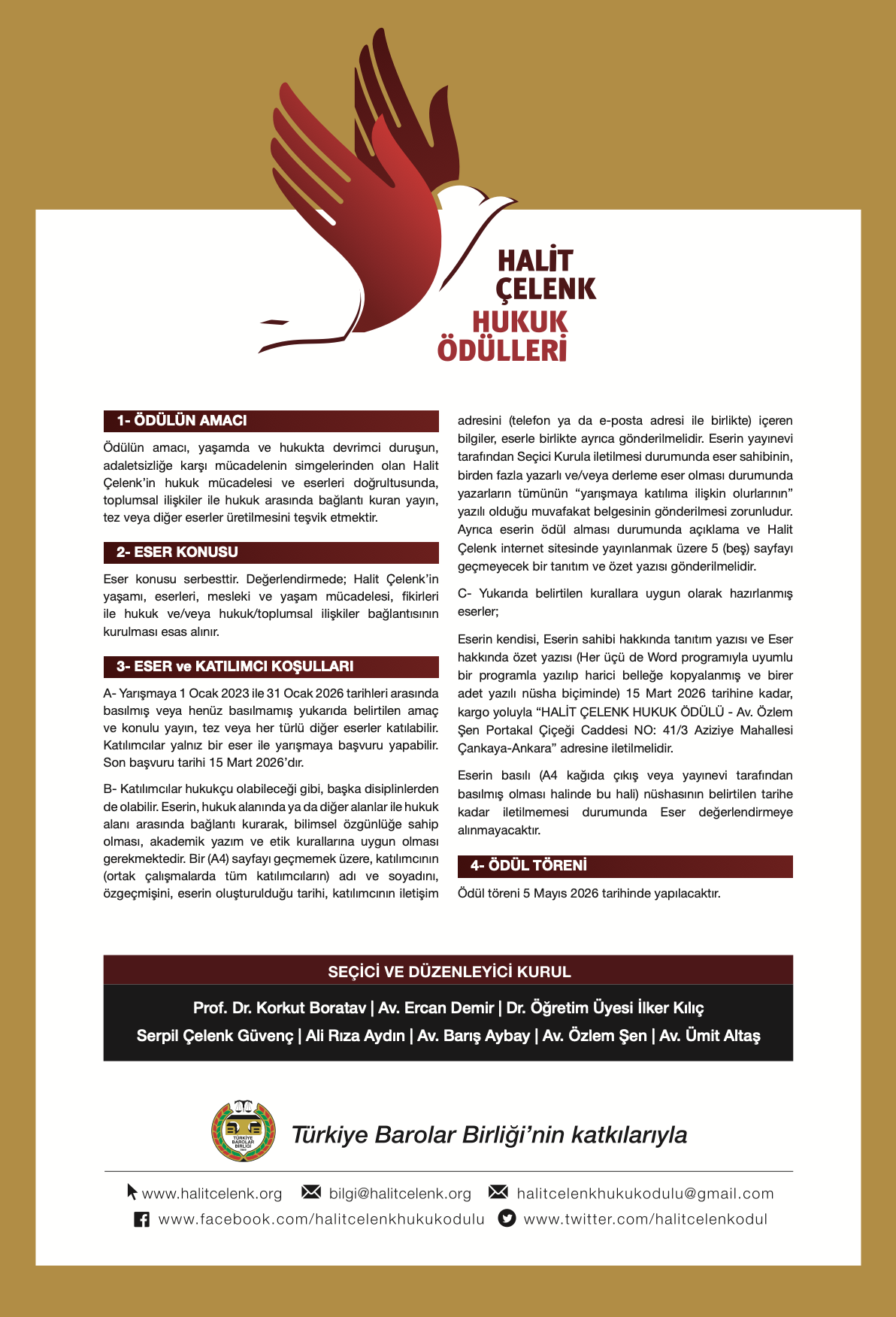 2026 Halit Çelenk Hukuk Ödülü için son başvuru tarihi açıklandı
