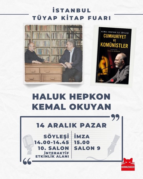 Kemal Okuyan ve Haluk Hepkon 'Cumhuriyet ve Komünistler' kitabıyla bugün TÜYAP'ta