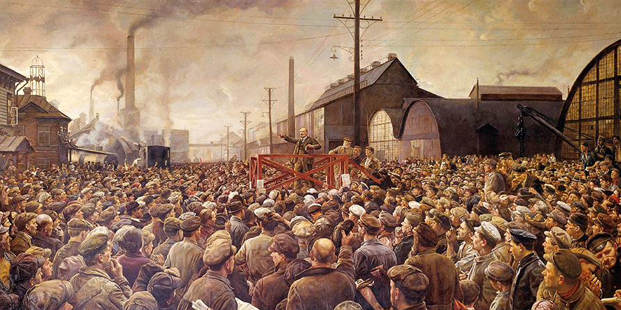 Lenin, Putilov fabrikası işçilerine sesleniyor. Ressam_ Isaak Brodsky