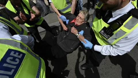 İngiltere'de Filistin destekçilerinin protestosu ve gözaltına alınmaları.