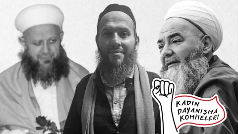 Kadın Dayanışma Komiteleri'nden Hiranur Vakfı kurucusu Yusuf Ziya Gümüşel'in tahliyesine tepki gösteren bir pankart.