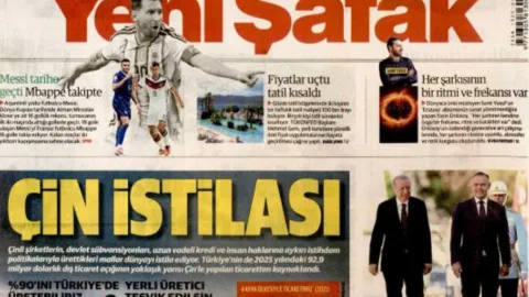 Yeni Şafak gazetesi Çin manşeti