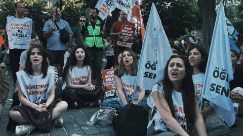 Özel Sektör Öğretmenleri Sendikası'nın Ankara'daki eyleminden bir görünüm