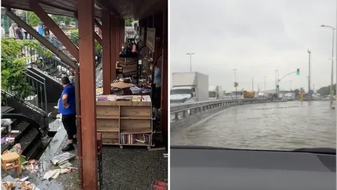 İstanbul'da sağanak yağış sonrası sular altında kalan cadde