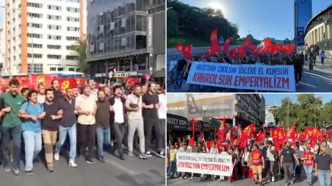 TKP'nin Ankara Kızılay'daki NATO karşıtı yürüyüşünden bir görüntü.