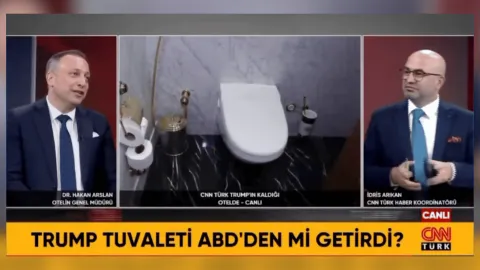 CNN Türk logosu ve Donald Trump'ı temsil eden görseller.