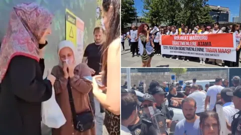 Özel sektör öğretmenlerinin Ankara'da Hazine ve Maliye Bakanlığı önünde yaptığı eylem sırasında polis müdahalesi.