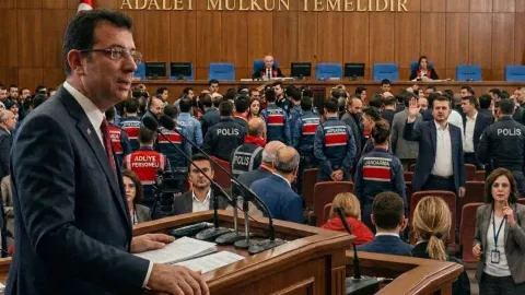 Ekrem İmamoğlu'nun avukatlarının mahkemeye dilekçe sunduğu anı gösteren görsel.