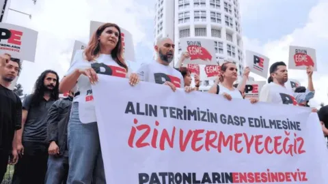Panista işçilerinin hak arama mücadelesini gösteren görsel.