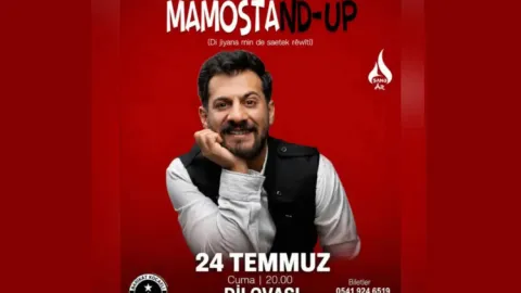 Dilovası Kültür Merkezi önünde çekilmiş, tiyatrocu Bahoz Özsunar'ın Kürtçe stand-up gösterisine izin verilmediğini gösteren görsel.