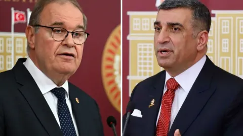 CHP Grup Başkanlığı seçimi sonrası Faik Öztrak ve Gürsel Erol'un fotoğrafları.