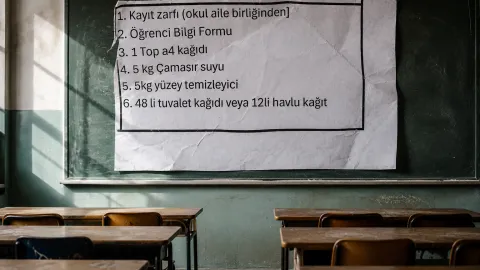 İşte Yusuf Tekin’in eseri: Çamaşır suyu, 48’li tuvalet kağıdı, beş litre yüzey temizleyiciyle okul kaydı