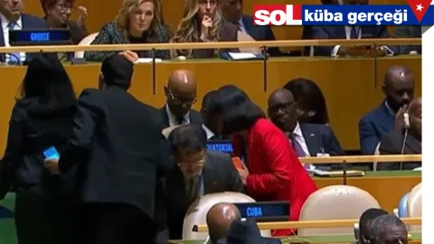 BM Genel Kurulu'nda Küba heyeti Trump'ın açıklamalarını protesto ederken salonu terk etti