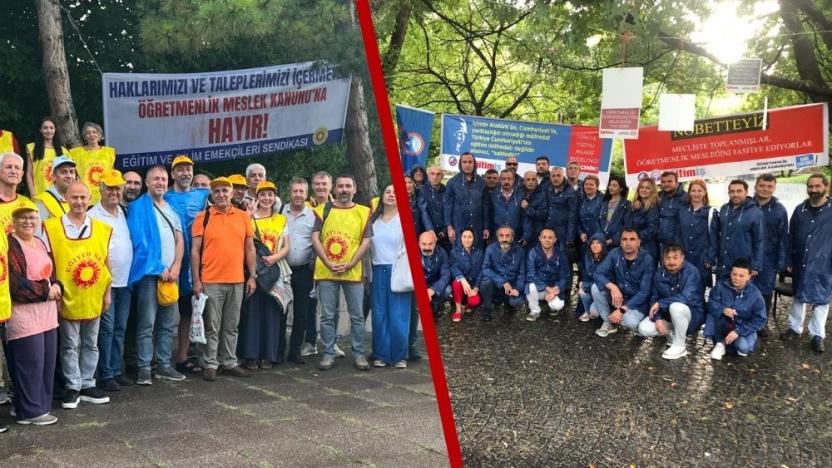 Üç eğitim sendikasından ÖMK karşı Meclis önünde nöbet eylemi
